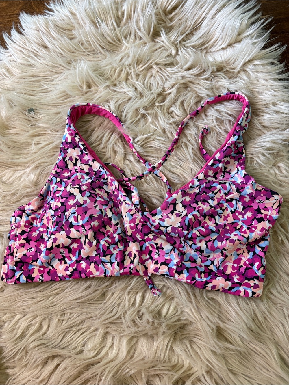 Athleta Floral Pink Scoop Bralette with Adjustable Straps